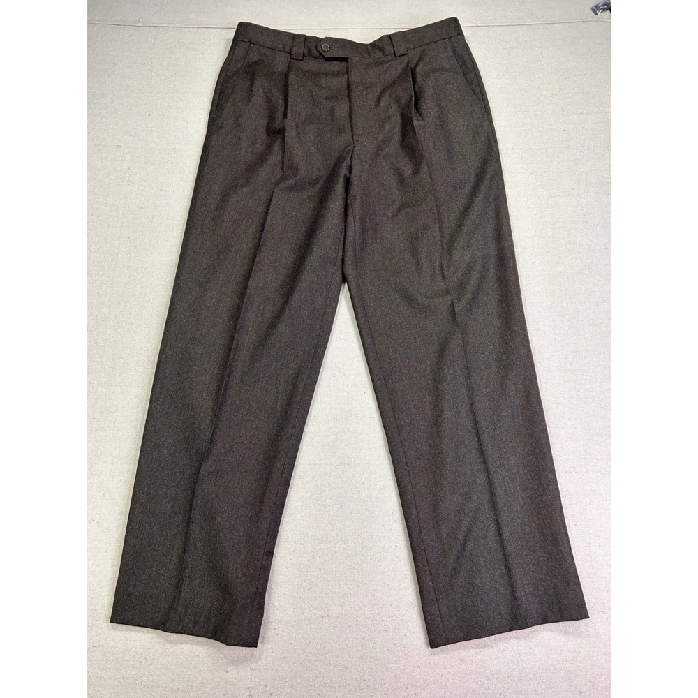 Vintage OLIVER Mens Pleated Dress Pants 36R Charcoal Brown Wool USA Straight Leg